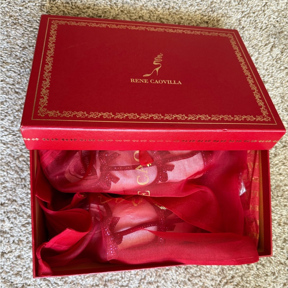 Rene Caovilla Maroon Swarovski Crystal 'Caterina' Block Heel Sandals 36 - Picture 6 of 9